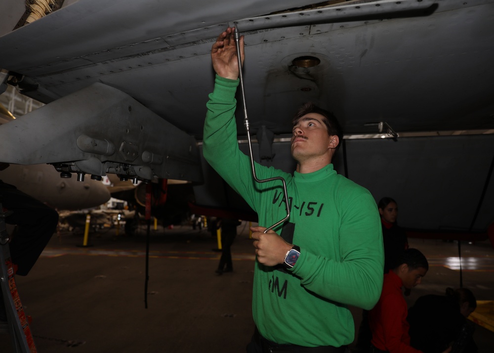 Sailors Conduct Aircraft Maintenance aboard the Abraham Lincoln