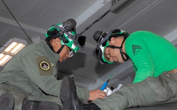 Sailors conduct aircraft maintenance aboard Abraham Lincoln