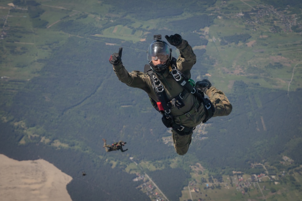 U.S. Army 10th Special Forces Group (Airborne) and Polish 6th Airborne Brigade perform a static line and high altitude low opening parachute jumps May 13-15, 2024 near Krakow Poland.