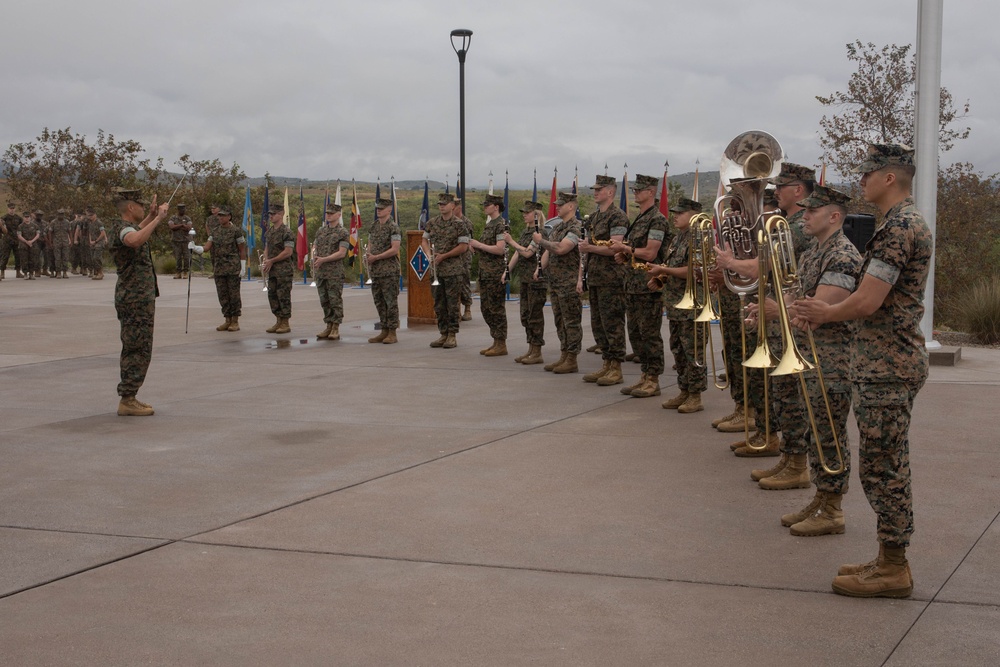 U.S. Marines with 1st MARDIV hold morning colors ceremony
