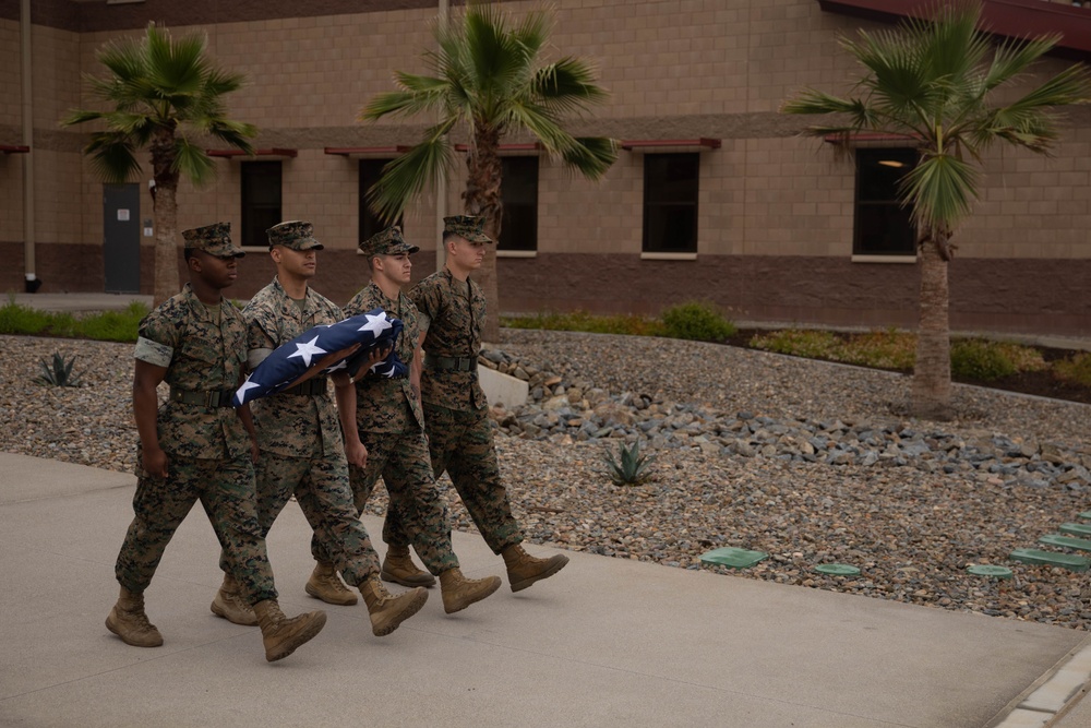 U.S. Marines with 1st MARDIV hold morning colors ceremony