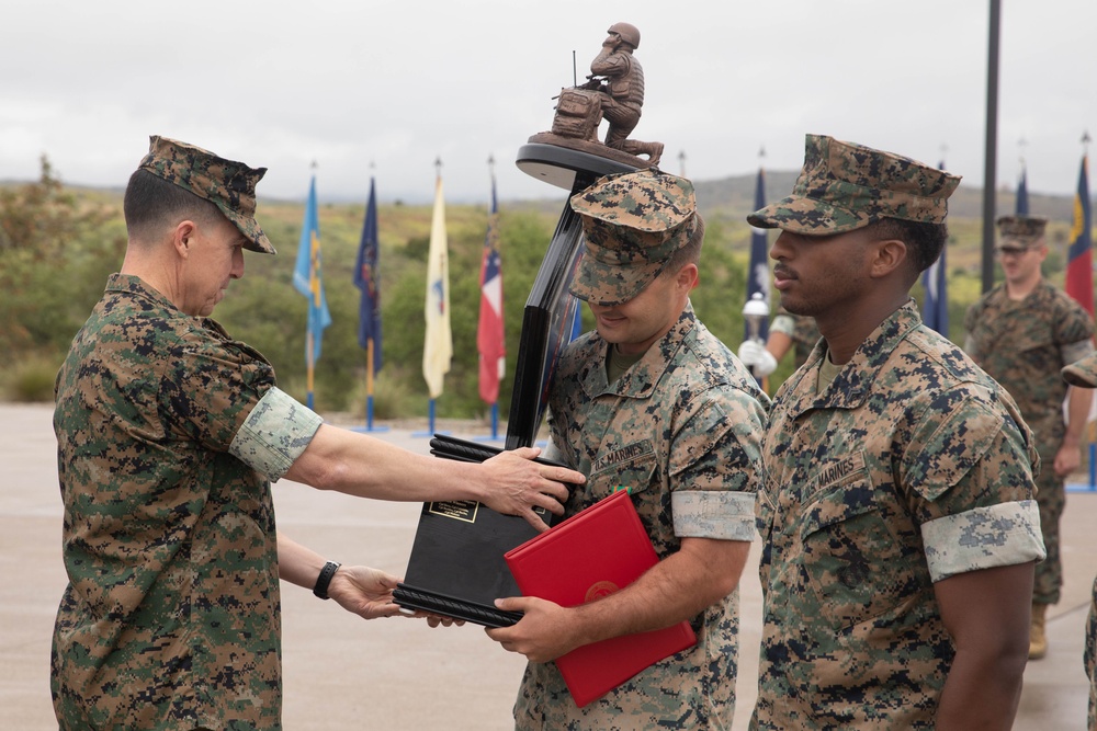 U.S. Marines with 1st MARDIV hold morning colors ceremony