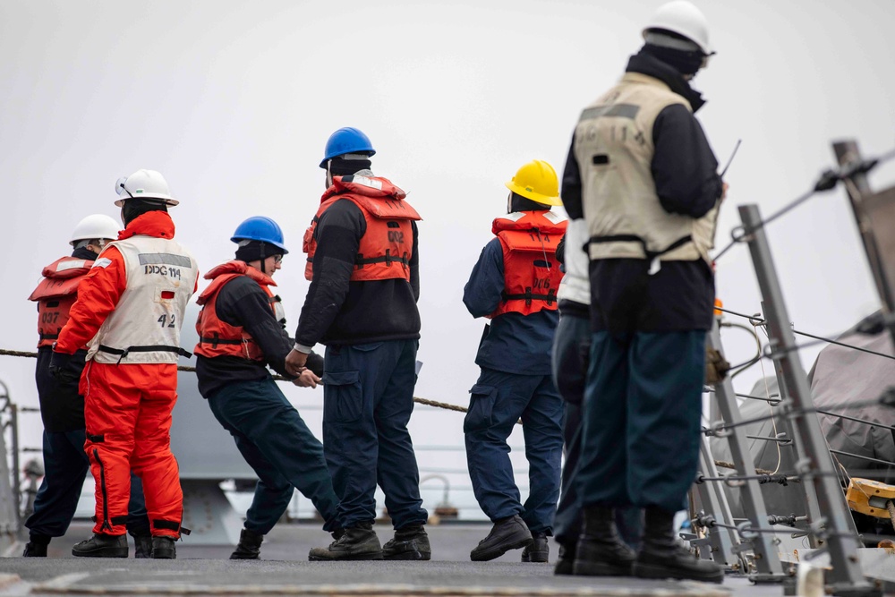 USS Ralph Johnson Conducts Replenishment at Sea.