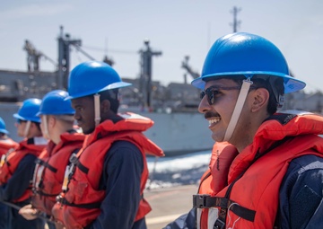USS Gravely Conducts Replenishment-at-Sea with USNS Supply in the Red Sea