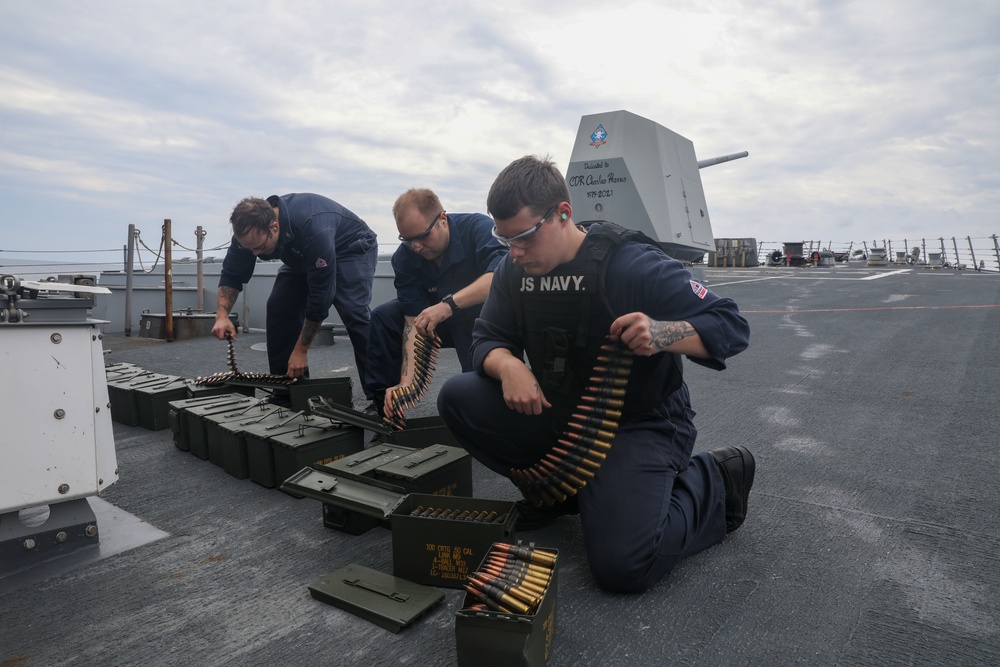 Sailors aboard the USS Howard conduct a live fire exercise in the North Pacific Ocean