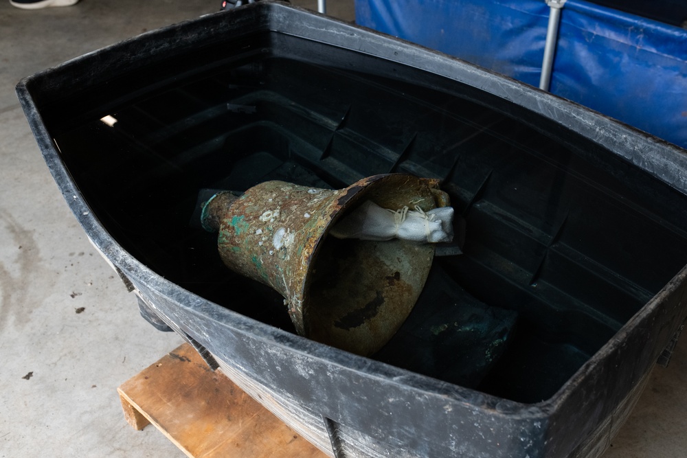 USS Jacob Jones Bell Conservation Efforts Begin Following London Turnover Ceremony