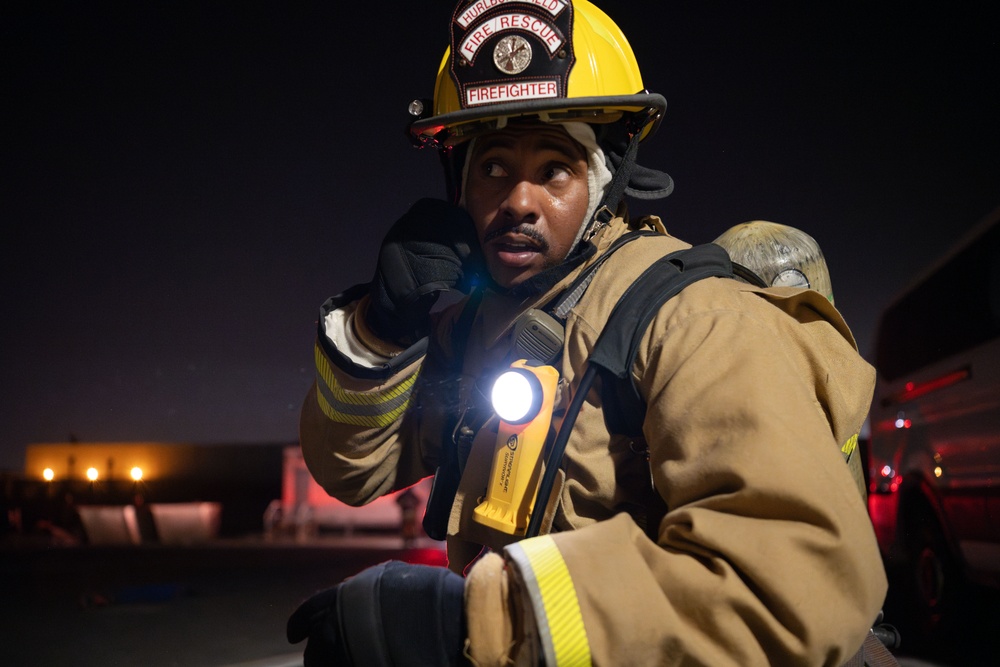 Deployed firefighters complete low-light fire rescue training