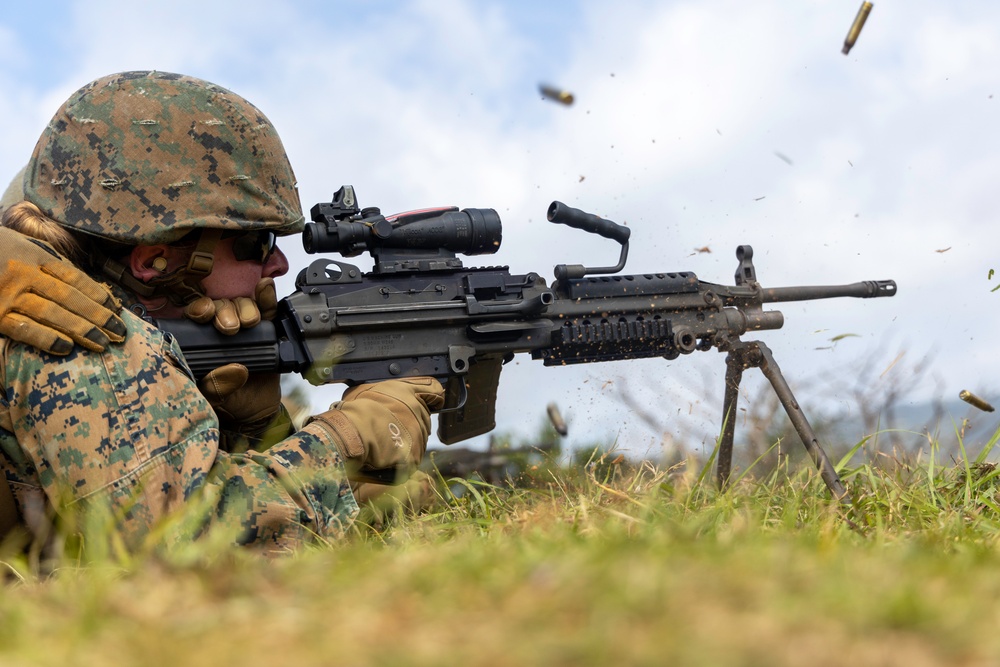 Marines with 3rd Intelligence Battalion conduct an M249 light machine gun range during field exercise.