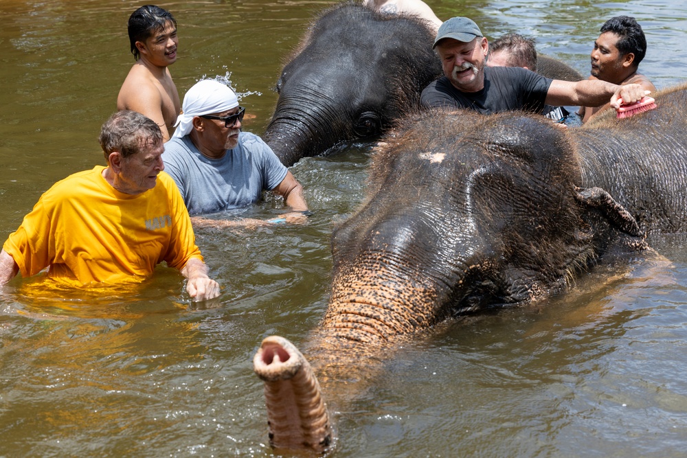 USNS Yukon Crew Visits, Swims with Thai Elephants