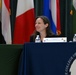 Dr. Carolyne Davidson, College of International Security Affairs-Fort Liberty, listens to a question during a QandA during the 2024 Irregular Warfare Forum