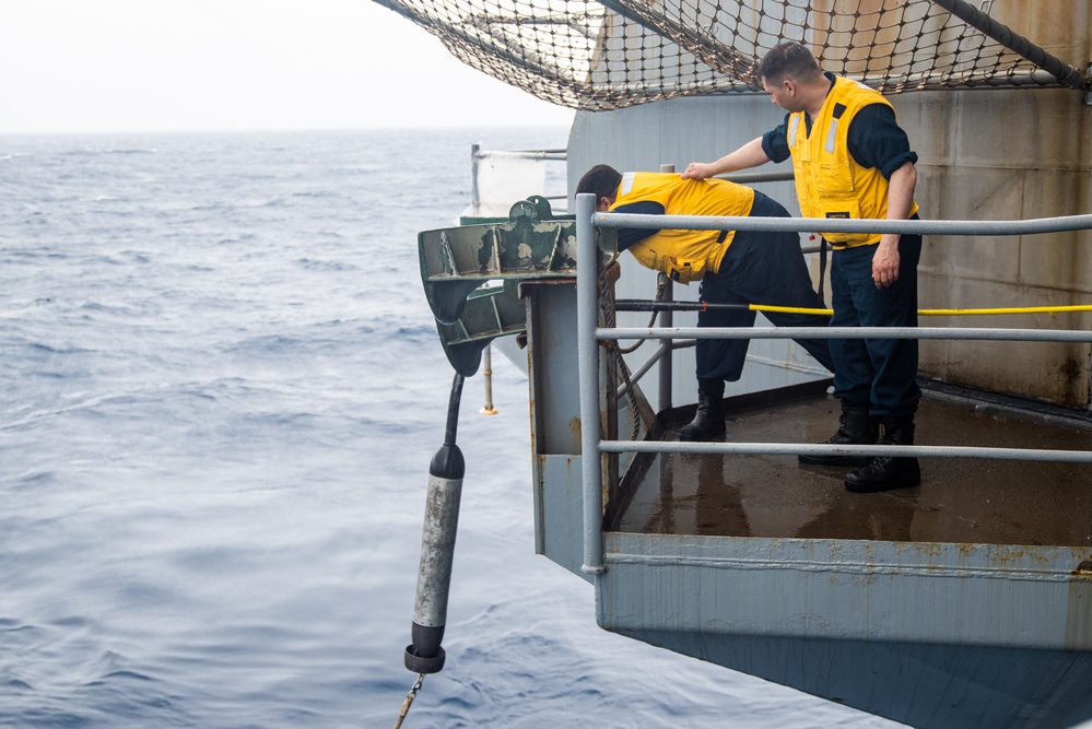 USS Ronald Reagan (CVN 76) Sailors test the torpedo countermeasure system