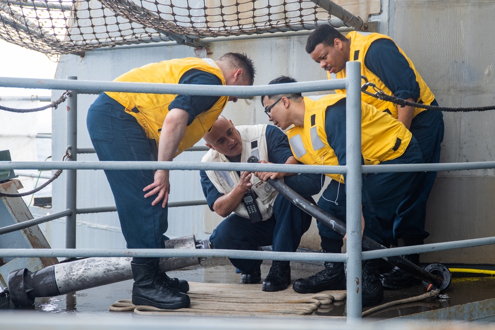 USS Ronald Reagan (CVN 76) Sailors test the torpedo countermeasure system