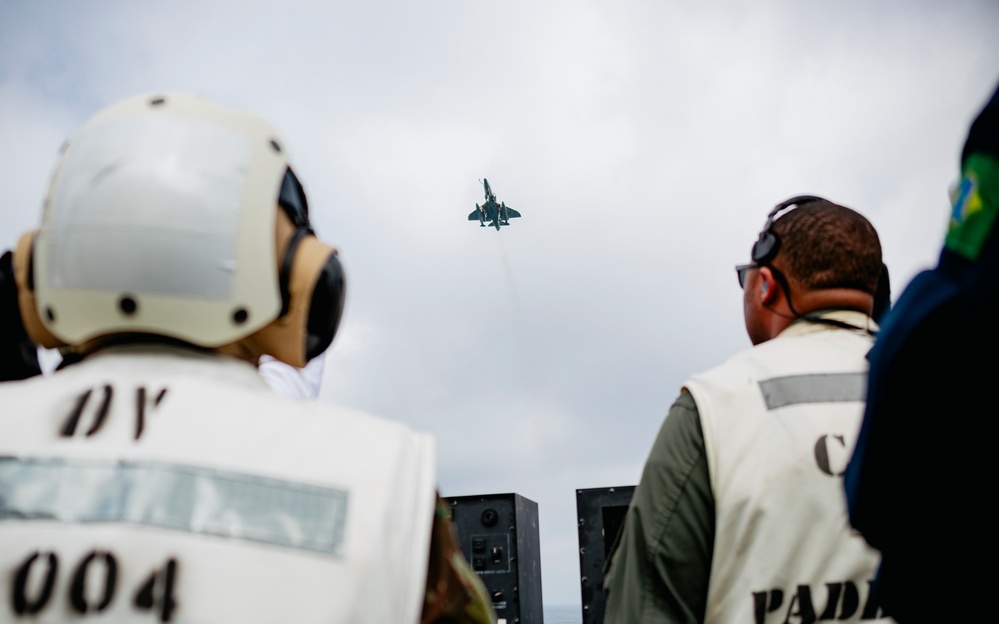 A Brazilian A-4 Skyhawk Conducts a Wave-off Over the George Washington