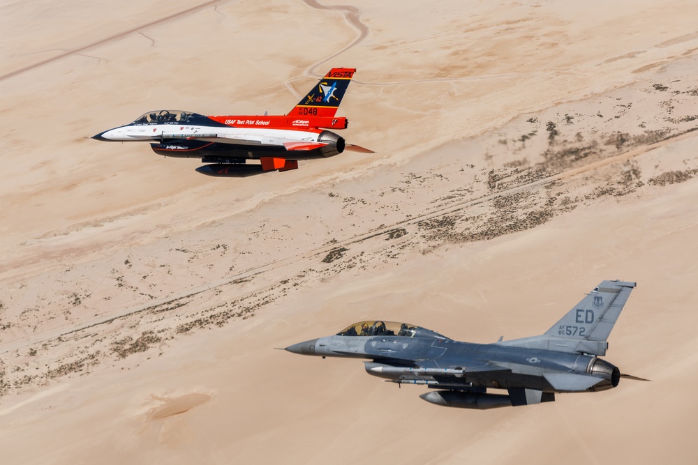 X-62A VISTA flies over Edwards AFB