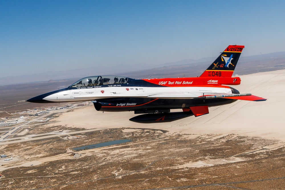 X-62A VISTA flies over Edwards AFB