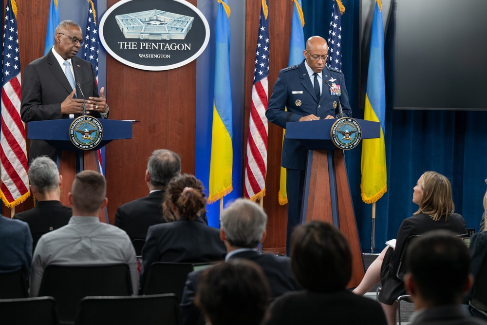 DVIDS - Images - Secretary Austin, CJCS CQ Brown, Jr. hold joint press ...