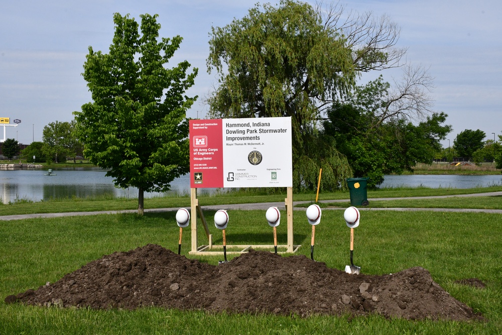 The U.S. Army Corps of Engineers, Rep. Frank Mrvan (IN-01), and the City of Hammond mark the start of the Calumet Region Dowling Stormwater Improvements Project