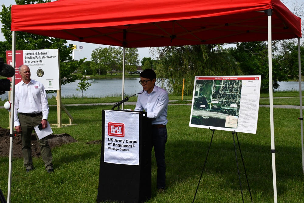 The U.S. Army Corps of Engineers, Rep. Frank Mrvan (IN-01), and the City of Hammond mark the start of the Calumet Region Dowling Stormwater Improvements Project