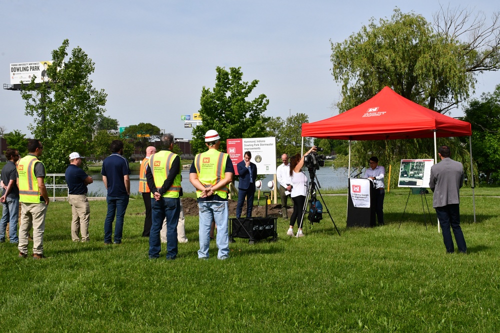 The U.S. Army Corps of Engineers, Rep. Frank Mrvan (IN-01), and the City of Hammond mark the start of the Calumet Region Dowling Stormwater Improvements Project