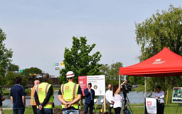 The U.S. Army Corps of Engineers, Rep. Frank Mrvan (IN-01), and the City of Hammond mark the start of the Calumet Region Dowling Stormwater Improvements Project