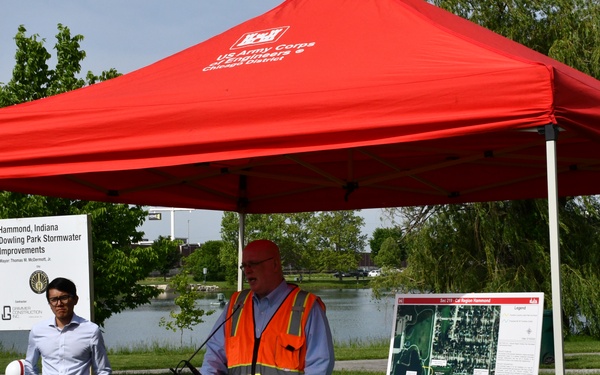 The U.S. Army Corps of Engineers, Rep. Frank Mrvan (IN-01), and the City of Hammond mark the start of the Calumet Region Dowling Stormwater Improvements Project