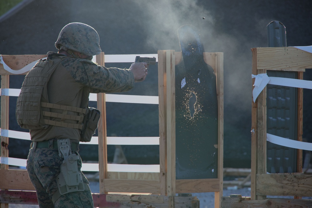 Marines Enhance Pistol Marksmanship Skills in Simulated CBRN Environment