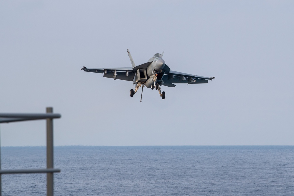 USS Ronald Reagan (CVN76) Sailors conduct flight deck operations