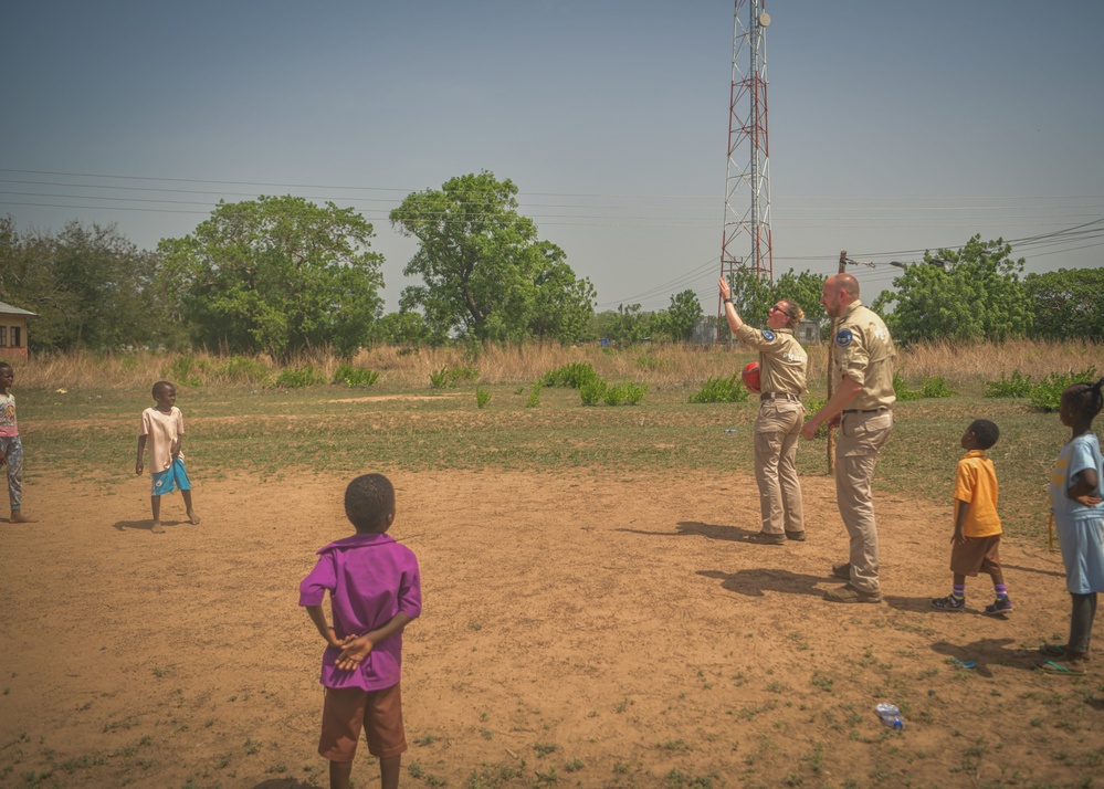 Dutch National Police donate supplies to a local school in Daboya, Ghana during Flintlock 24