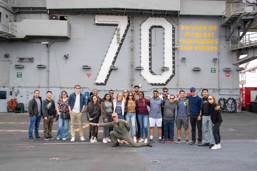 Members of Association of Veterans at Anderson tour Nimitz-class aircraft carrier USS Carl Vinson (CVN 70)