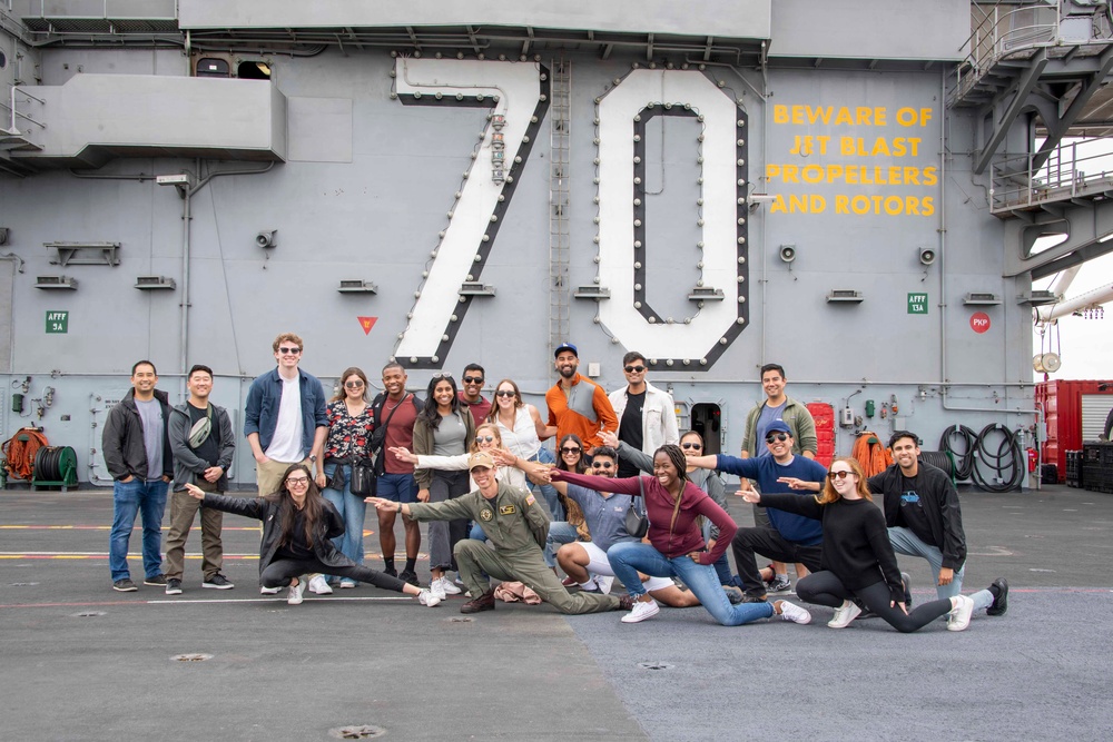 Members of Association of Veterans at Anderson tour Nimitz-class aircraft carrier USS Carl Vinson (CVN 70)