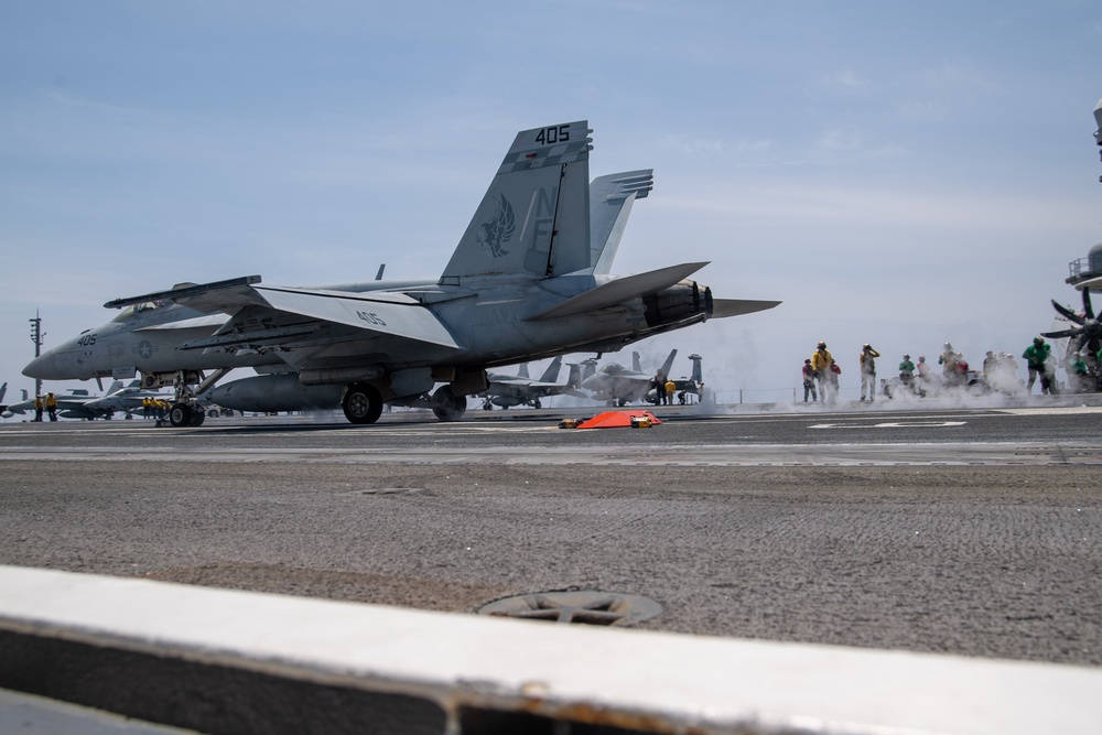 USS Ronald Reagan (CVN76) Sailors conduct flight deck operations
