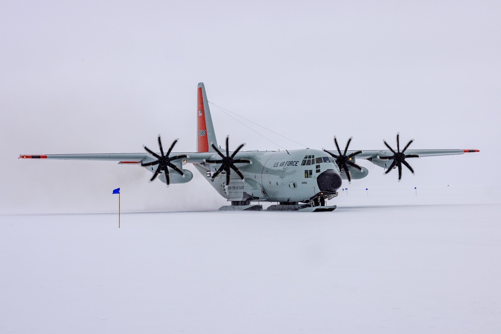 109th Airlift Wing LC-130 conducts ski landings and takeoffs at Camp Raven in Greenland May 12th 2024.