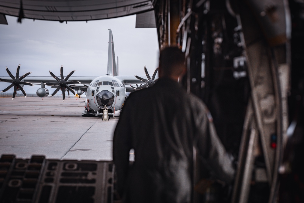 Staff Sgt. Skyler Buyce, a loadmaster with the 109th Airlift Wing, conducts post flight checks in Kangerlussuaq Greenland May 13th 2024.