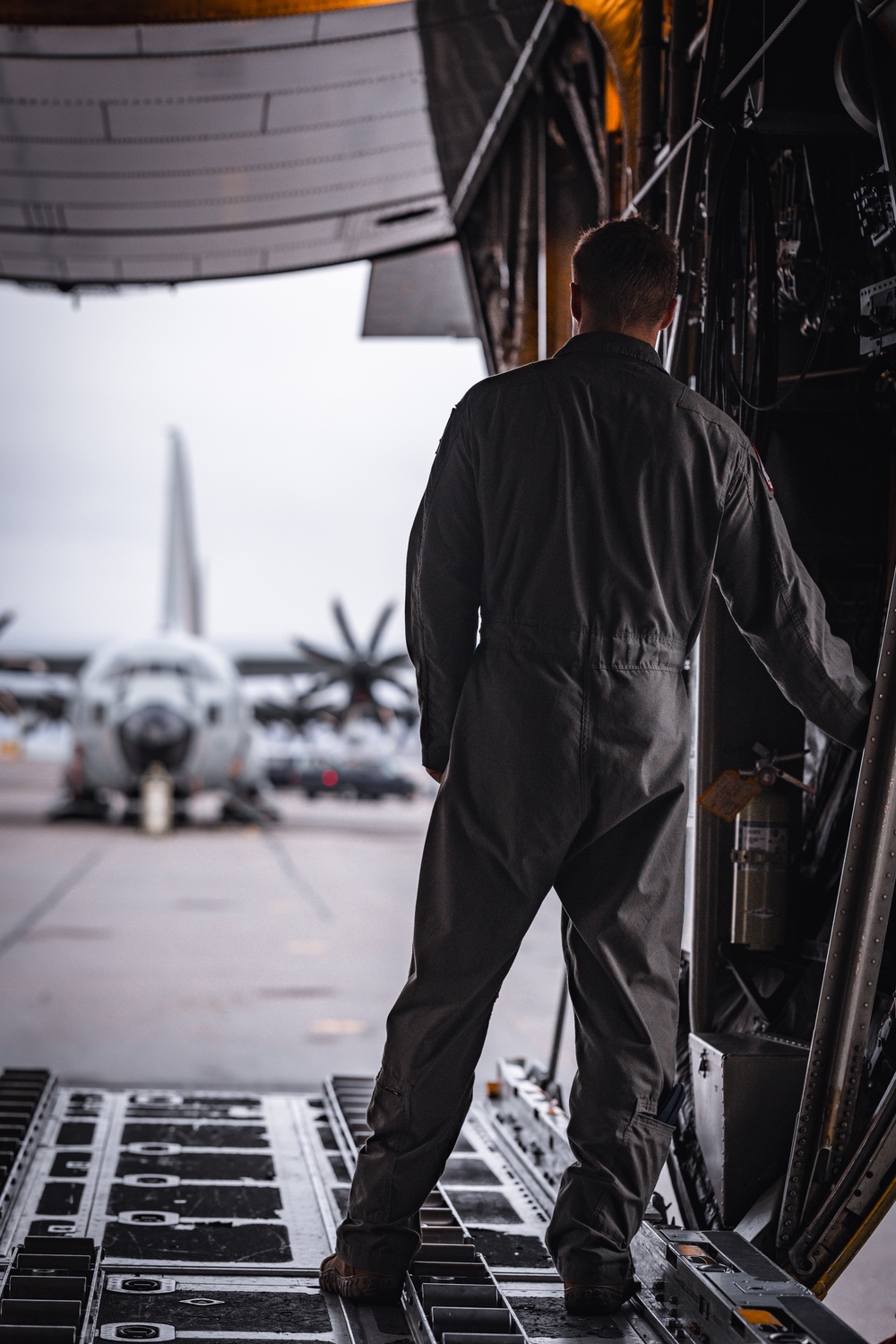 Staff Sgt. Skyler Buyce, a loadmaster with the 109th Airlift Wing, conducts post flight checks in Kangerlussuaq Greenland May 13th 2024.