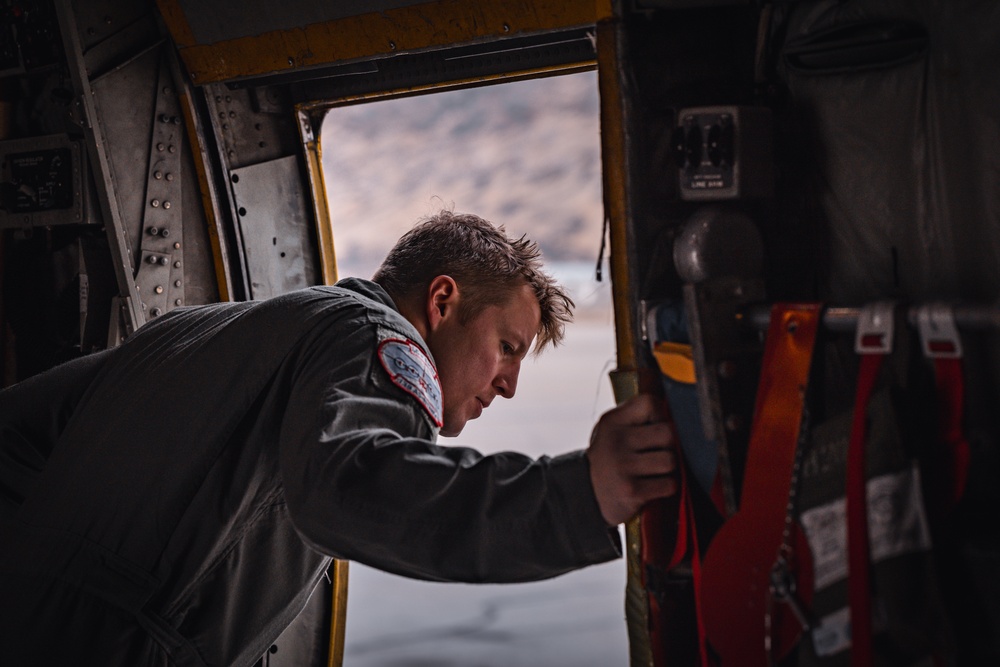 Staff Sgt. Skyler Buyce, a loadmaster with the 109th Airlift Wing, conducts post flight checks in Kangerlussuaq Greenland May 13th 2024.