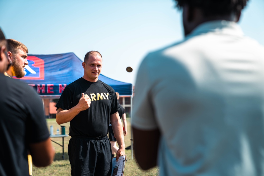 Brahmas athletes and Army North Soldiers play flag football