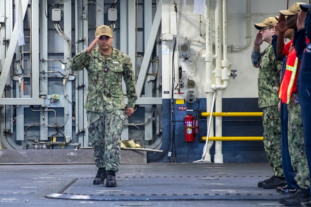 Sailors Piped Ashore Aboard USS Tripoli