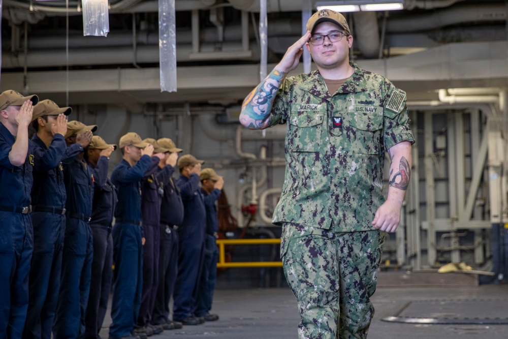 Sailors Piped Ashore Aboard USS Tripoli