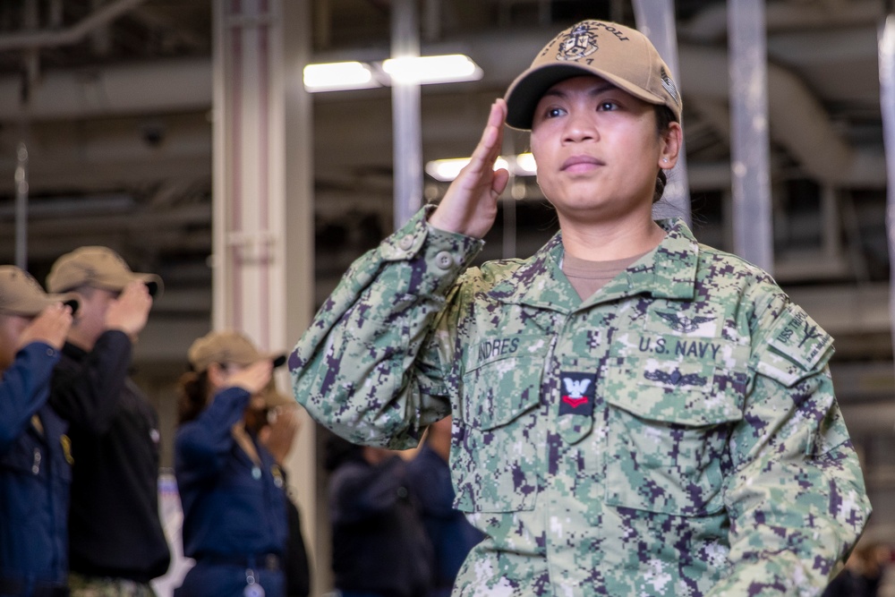 Sailors Piped Ashore Aboard USS Tripoli