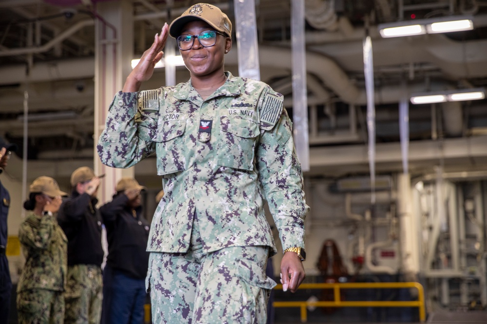 Sailors Piped Ashore Aboard USS Tripoli
