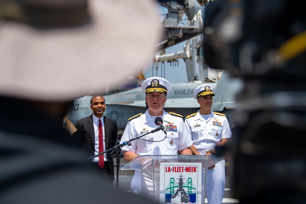 USS Carl Vinson (CVN 70) Hosts Press Conference In Support Of Los Angeles Fleet Week 2024