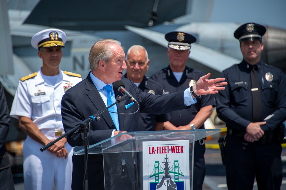 USS Carl Vinson (CVN 70) Hosts Press Conference In Support Of Los Angeles Fleet Week 2024