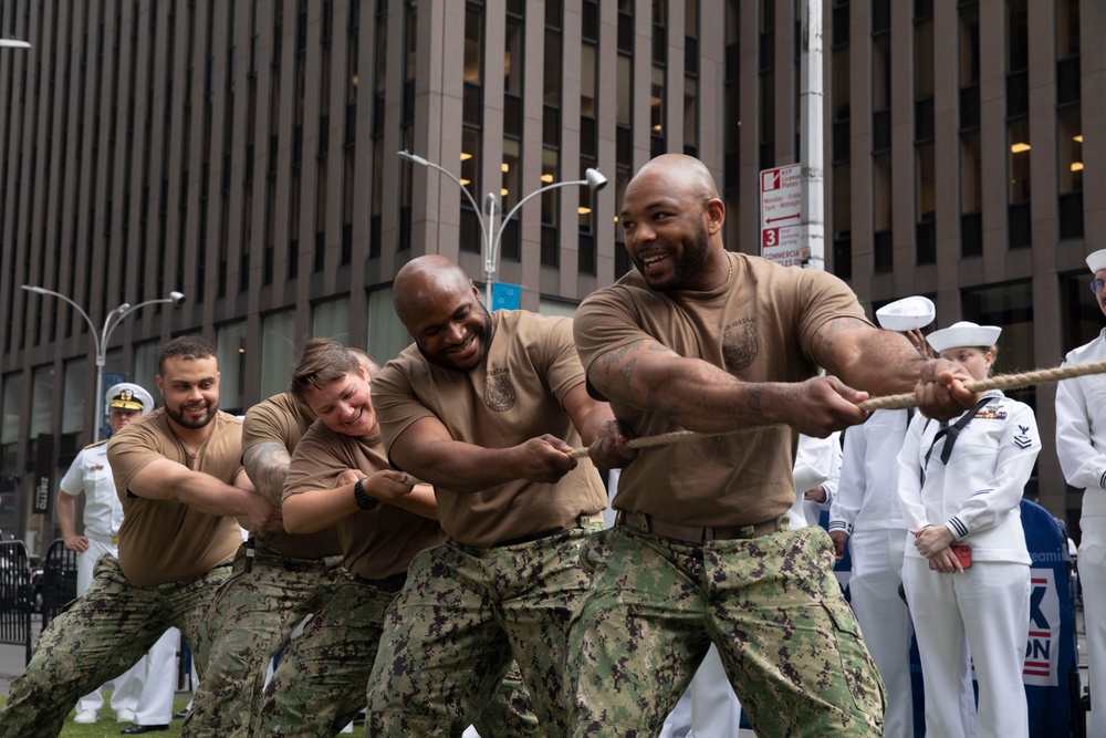 Sailors and Marines Participate in Tug of War Competition