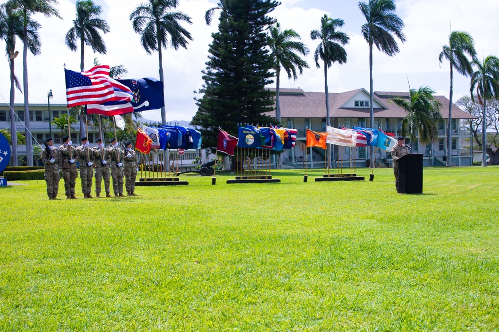 Incoming Command Sgt. Maj. Jason Schmidt Addresses Troops at Fort Shafter Change of Responsibility Ceremony