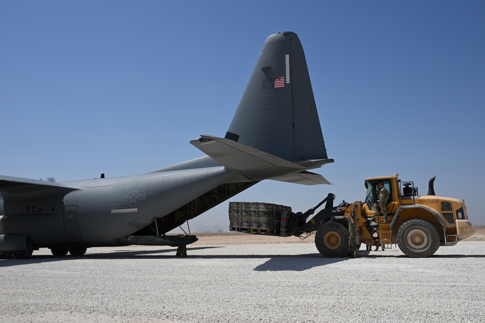 C-130J Super Hercules transports supplies in the USCENTCOM area of responsibility