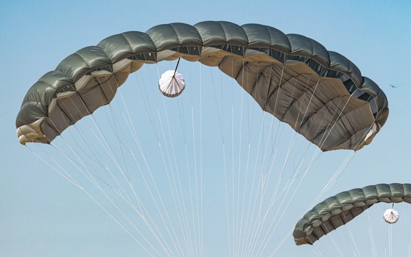 Paratroopers and the Moroccan Royal Armed Forces conduct airborne training during African Lion 2024