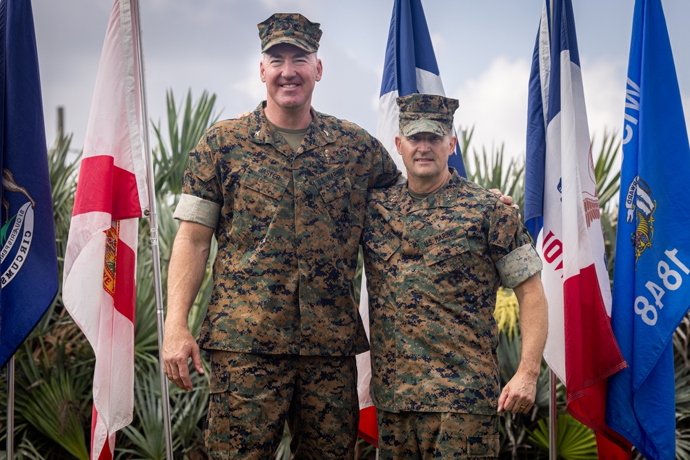 Passing the Guidon | Maj. Gen. Douglas K. Clark relinquished his role as commanding general of 4th MARDIV to Brig. Gen. John K. Jarrard