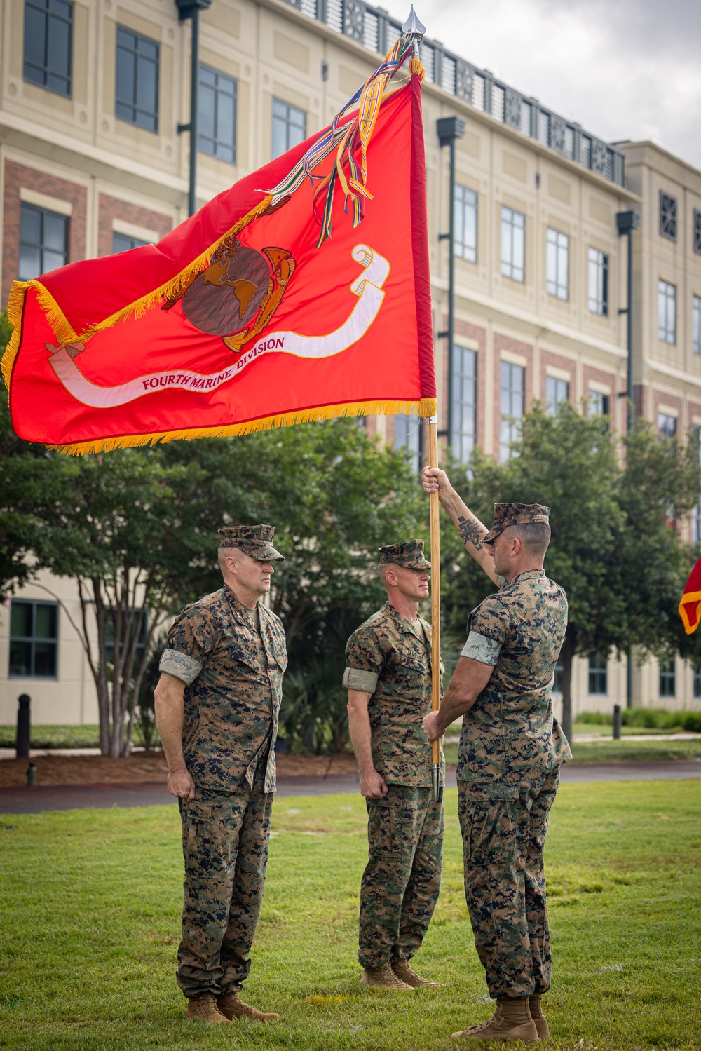 Passing the Guidon | Maj. Gen. Douglas K. Clark relinquished his role as commanding general of 4th MARDIV to Brig. Gen. John K. Jarrard