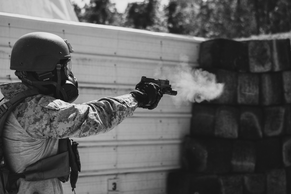 French Service Member attends the Marine Corps Security Forces Regiment Close Quarters Battle Course