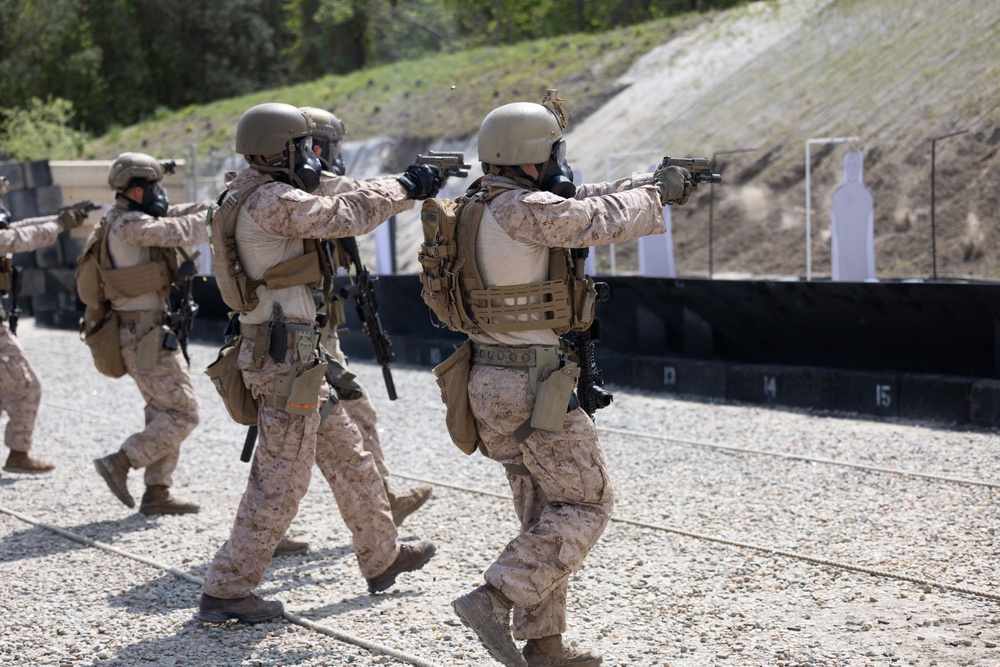 French Service Member attends the Marine Corps Security Forces Regiment Close Quarters Battle Course